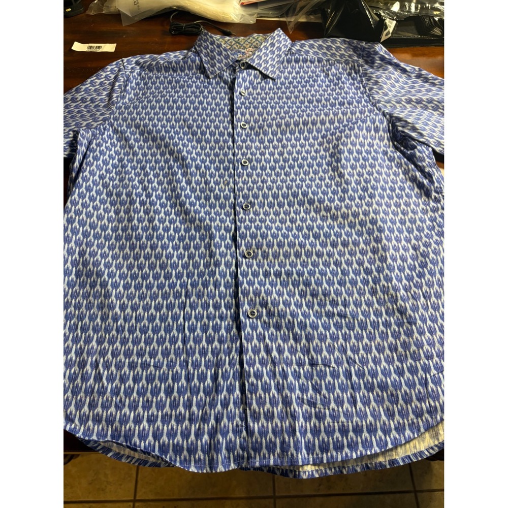 Robert Graham Mens XL Classic Fit Blue Ikat Geometric Long Sleeve Button Down